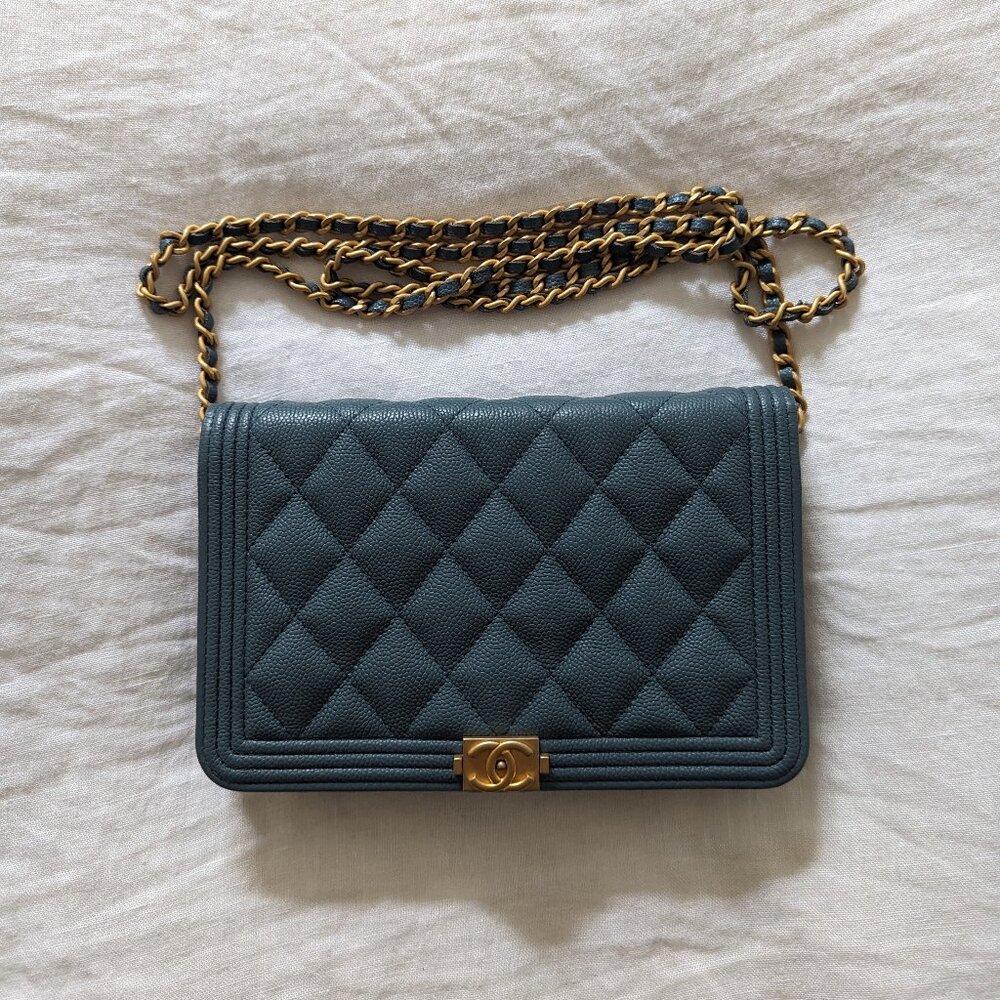 Chanel Boy Wallet On Chain Quilted - Teal